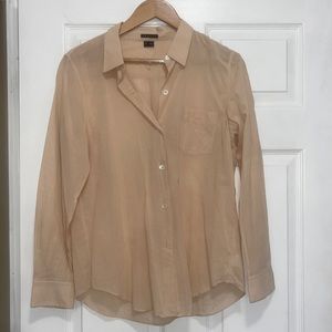 Pink Beige Sheer Button-Up Women's Top